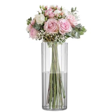 Imagem de Vaso de flor, cilindro de acrílico, vaso transparente de 25 cm de altura para centros de mesa, decoração de casamento, decoração de casa, plástico não quebrável, 10 x 24 cm de altura redondo