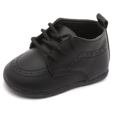 Imagem de Greceen Mocassins de Couro para Bebês Meninos Meninas Conforto Oxford Vestido de Casamento Primeiro Andador Sapatos de Berço, B/Preto, 18-24 Months Toddler