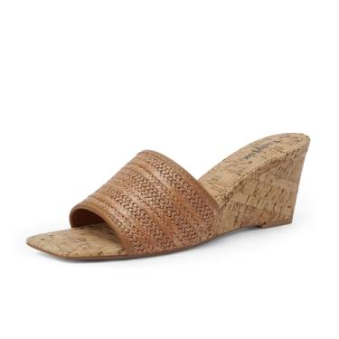 Imagem de Easyfox Sandálias de cunha para mulheres, bico aberto, salto cunha, sandália feminina, salto quadrado, salto quadrado, sandálias de cunha de grão de madeira, Marrom trançado, 38