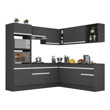 Imagem de Armário De Cozinha Completa De Canto Com Rodapé Veneza Multimóveis V2080 Preto/branco Preto/branco