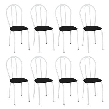 Imagem de Kit 8 Cadeiras De Cozinha Texas Liso Preto Pés De Ferro Branco - Pallazio