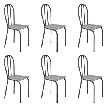 Imagem de Kit 6 Cadeiras De Cozinha Texas Estampado Linho Pés De Ferro Cromo Preto - Pallazio