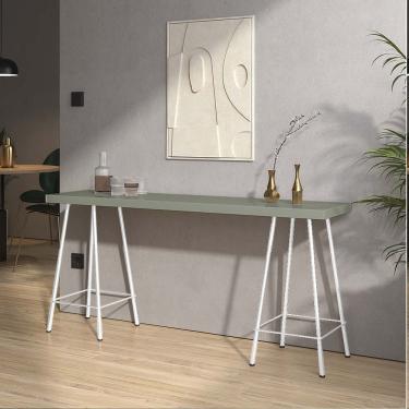 Imagem de Mesa Aparador Buffet Balcão Pam 90cm Industrial Ferro Branco Tampo 100% Mdf Verde Oliva