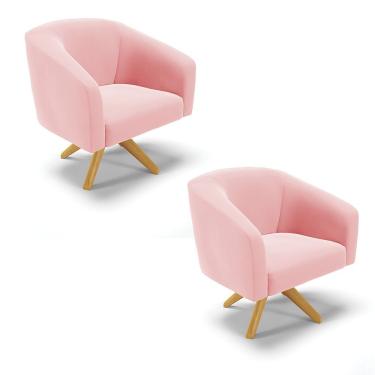 Imagem de Cadeira Sala De Jantar Giratória Ma30 Kit 2 Stella Suede D03 - D'rossi Cor Rosa