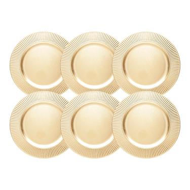Imagem de Jogo 6 Sousplat De Mesa Redondo Primer Dourado Plástico Lyor 33cm