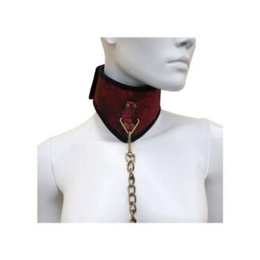 Imagem de Coleira Preta E Vermelha Com Guia Corrente Em Ouro Velho - Lovetoys - Preto E Vermelho, Regulável