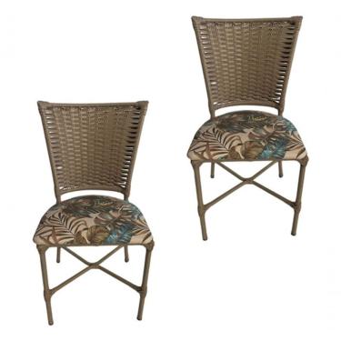 Imagem de 2 Cadeiras Vivara Mesa Jantar Estofada Cozinha Fibra Sintética Areia