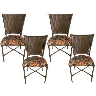 Imagem de 4 Cadeiras Vivara Mesa Jantar Estofada Cozinha Fibra Sintética Areia Assento floral Laranja