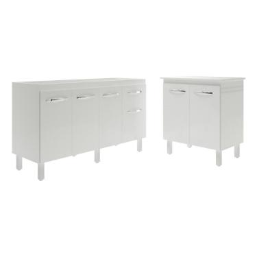 Imagem de Balcão Armário Gabinete Para Pia 138 Cm Camila E Balcão Para Microondas Ou Forno Elétrico Jane Branco