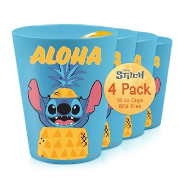 Imagem de Copos de plástico reutilizáveis Disney – Pacote com 4 copos de plástico de 473 ml com desenhos Mickey, Stitch, Pooh ou Disney100 – Sem BPA, empilháveis, copos seguros para lava-louças, para água, suco