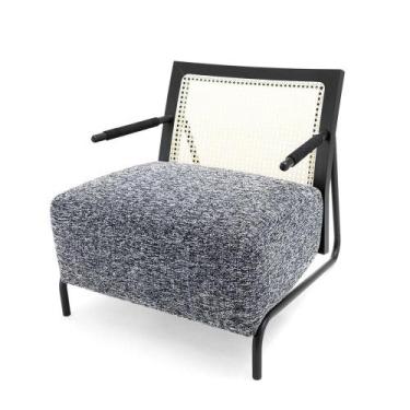 Imagem de Poltrona Huan Estrutura Preta Assento Grafite Encosto em Palha - 77244