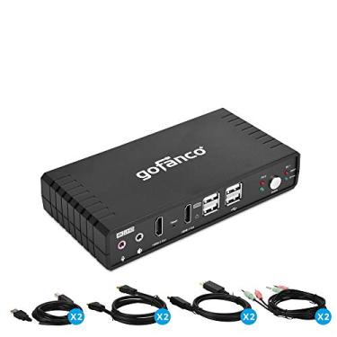 Imagem de gofanco Switch Hdmi 2.0 Kvm Para Dois Monitores (2 Portas), Tela Estendida 2X, 4K 60Hz 4:4:4, Hdcp 2.2, [Entrada Ou Displayport] Switcher De Teclado E Mouse Com Hub Usb Áudio, Cabos Incluídos