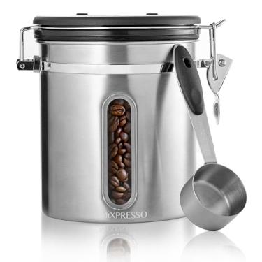 Imagem de Mixpresso Lata De Café Aço Inoxidável Com Janela, Tampas Herméticas Para Armazenamento Alimentos Na Cozinha, Rastreador Data E Colher Grãos Moídos, Chá, Farinha, Potes Açúcar, 16 Oz