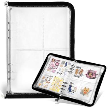 Imagem de EYEOO Organizador De Adesivos, Fichário, Álbum Coleção Para Adultos E Meninas, Adesivos Transparentes, Livro Exibição, Reutilizável, Zíper, A5, Com Papel Destacável Bolso Transparente (Preto)