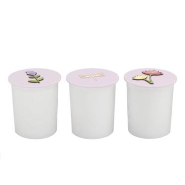 Imagem de Trio de Potes Kit Higiene Bebê Quarto Lavável Flores - Neném na Nuvem,