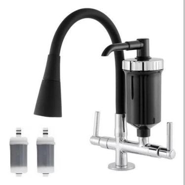 Imagem de Torneira Filtro Gourmet Cozinha Bancada Cone Preto 2 Refil - oem
