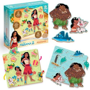 Imagem de Jogo Didático Infantil Alinhavos Moana Disney Com 16 Peças Coloridas E
