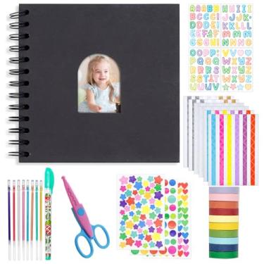 Imagem de Ablus Kit De Álbum Fotos Infantil Com Capa Dura Para Scrapbooking, Faça Você Mesmo, Crianças, Papel Impressão Instantânea Câmera E Acessórios (Preto)