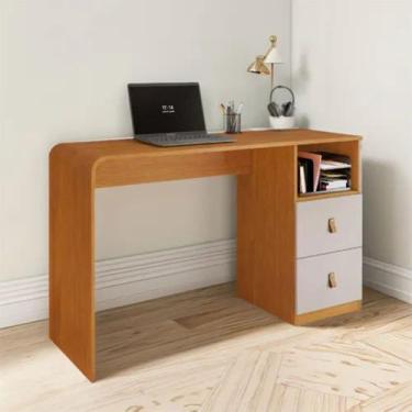 Imagem de Escrivaninha para Escritório Alice 2 Gavetas Puxador em Couro JCM, Cin