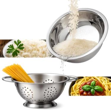 Imagem de Kit Escorredor De Macarrão Massas + Lavador Arroz Em Aço Inox Utensílios De Cozinha