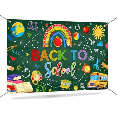 Imagem de Mocsicka Faixa de fundo de volta às aulas, lápis de ônibus escolar, quadro-negro, fotografia, para decoração de festa no primeiro dia de aula, 179 x 110 cm