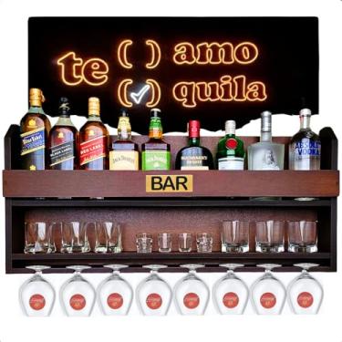 Imagem de Bar Barzinho Adega Aparador Suspenso Porta Taças Vinhos Bebidas Madeira Grande MDF Decoração Churrasco Rustico 100x45cm Tabaco Fosco