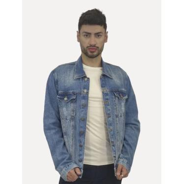 Imagem de Jaqueta Nautica Masculina Jeans Destroyed Azul Médio, XL/GG