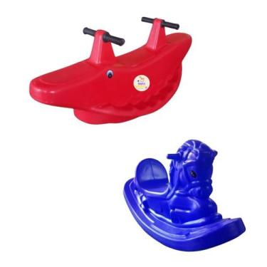 Imagem de Gangorra Infantil Cavalinho azul Jacaré Vermelho Parque Diversão - Dor