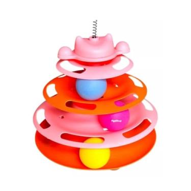 Imagem de Brinquedo Interativo Pet Torre Para Gatos Interativa com Pena Torre de Bolinhas Circuito para Gato (Rosa)