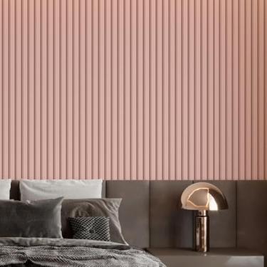 Imagem de Papel de Parede Adesivo Impermeável Ripas de Madeira Ripado Rosa Rolo De 10M Prova Dagua