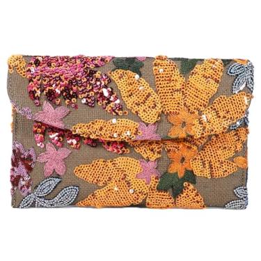 Imagem de Bolsa de mão feminina bordada floral com lantejoulas para noite bolsa de mão fofa para noite festa de formatura casamento 2025, Laranja, One Size, C-m-25cxb01-laranja