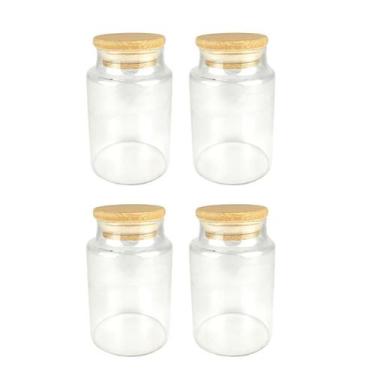 Imagem de Kit 4 Pote De Vidro Hermético 250ml Tampa de Bambu Temperos - M1