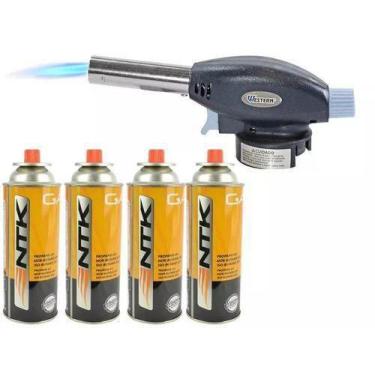 Imagem de Kit Maçarico Portatil C/ Regulagem Gourmet Culinario + 4 Lat - GT_Naut