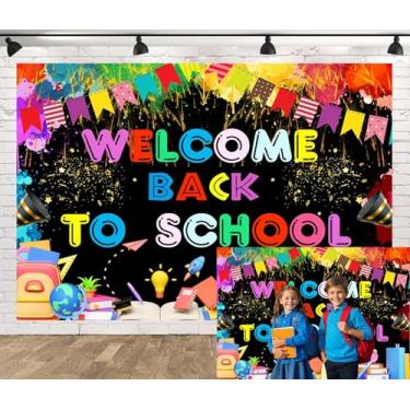 Imagem de Pano de fundo de boas-vindas de volta às aulas 1,8 x 1,5 m, faixa decorativa para sala de aula, colorido, professores e estudantes, decoração de festa infantil, suprimentos de fundo para fotografia