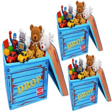 Imagem de Skywin Caixa de Saque de Tecido Grande, Caixa de Armazenamento com 3 Unidades com Tampa 18”X14”X14” Caixa de Suprimentos Empilhável e Dobrável, Caixa Dobrável, Caixa de Depósito Du (Grande, Azul)