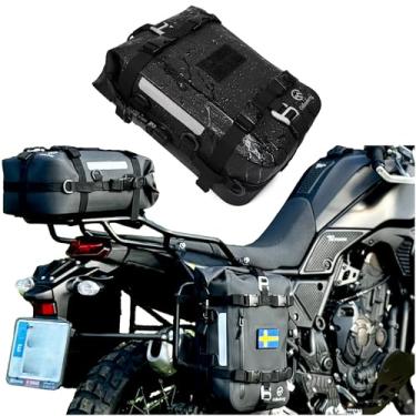 Imagem de Odinsberg Bolsa traseira de motocicleta esportiva dupla de 15L à prova d'água – Sacos secos de motocicleta pretos para banco traseiro da bicicleta | Sacos de selim de bicicleta suja para rack traseiro