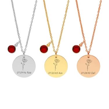 Imagem de Colar memorial personalizado, colar de lembrança - joia memorial com nome, data, flor de nascimento e pedra do mês de nascimento - presente de luto, perda de um ente querido, presente de simpatia