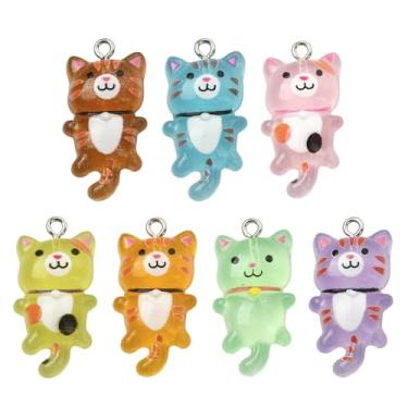 Imagem de UR URLIFEHALL 70 peças, pingentes de resina para gatos, 7 cores, pingentes luminosos para animais de estimação e gatinhos, pingentes transparentes e fofos para fazer joias de pulseira faça você mesmo