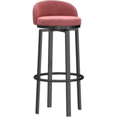 Imagem de Cadeiras De Bar Giratórias De Veludo Preto, Altura Ajustável Com Encosto - Bancos De Metal 360° Para Cozinha, Casa, Restaurantes, Black, 75cm