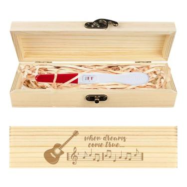 Imagem de CHGCRAFT Caixa de lembrança para teste de gravidez, violão, música, caixa de presente de madeira para anúncio de gravidez com fita de ráfia e cadeado presentes para pai marido, 20 x 5 x 3 cm