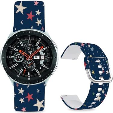 Imagem de Sjiangqiao Pulseiras estampadas com padrão compatível com Samsung Galaxy Watch de 46 mm/Watch 3 de 45 mm/Gear S3 Frontier/Classic/Pebble Time/V de 22 mm para homens e mulheres (céu estrelado azul)