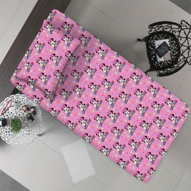 Imagem de Jogo De Cama Portallar Solteiro Malha Mista 65% Algodão E 35% Poliéster Estampado Disney Minnie Estrela 2 Pçs Rosa