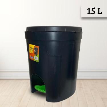 Imagem de Lixeira com Pedal 15 litros Preta Plastica para Banheiro Sala Cozinha 
