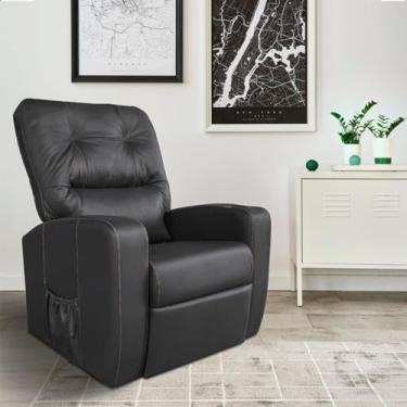 Imagem de Cadeira Poltrona do Papai Reclinável Conforto Sala de Estar Porta Copo Corino Preto Top Sofás