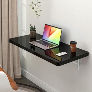 Imagem de Clikuutory Mesa dobrável de alto brilho montada na parede, mesa dobrável para espaços pequenos, bancada de trabalho dobrável para lavanderia, escritório em casa, cozinha, quarto, bar doméstico, preto