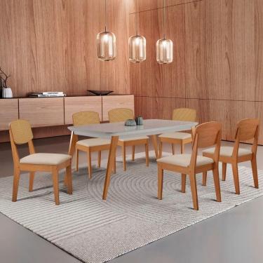 Imagem de Mesa De Jantar Copper 180cm Tampo Mdf Vidro 6 Cadeiras Veludo Creme /off / /serig Off