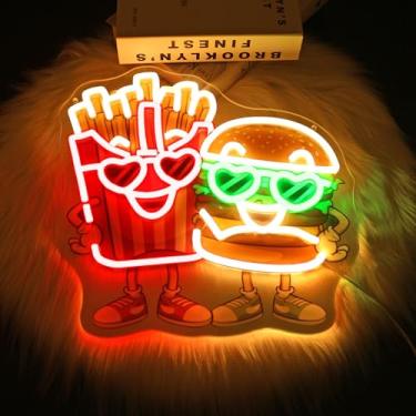 Imagem de Whfobfe Hambúrguer de batatas fritas, sinal de néon, luzes de néon de LED, placas de néon para decoração de parede alimentadas por USB para decoração de quarto