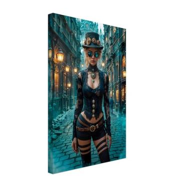 Imagem de PUREVACY Decoração Steampunk para casa. Arte de parede em tela azul legal para sala de estar, quarto. Decoração de parede moderna. Orientação de trabalho de arte sem moldura Tamanho vertical 30 x 45