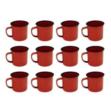 Imagem de Caneca Esmaltada Retro 80Ml Vintage Jogo 12 Pcs - Vermelho - Art House