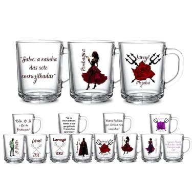 Imagem de Kit 3 Canecas Vidro Café Chá 225ml Orixás Diversos Umbanda Candomblé Guias Artigo Religioso Axé Proteção (POMBA GIRA)